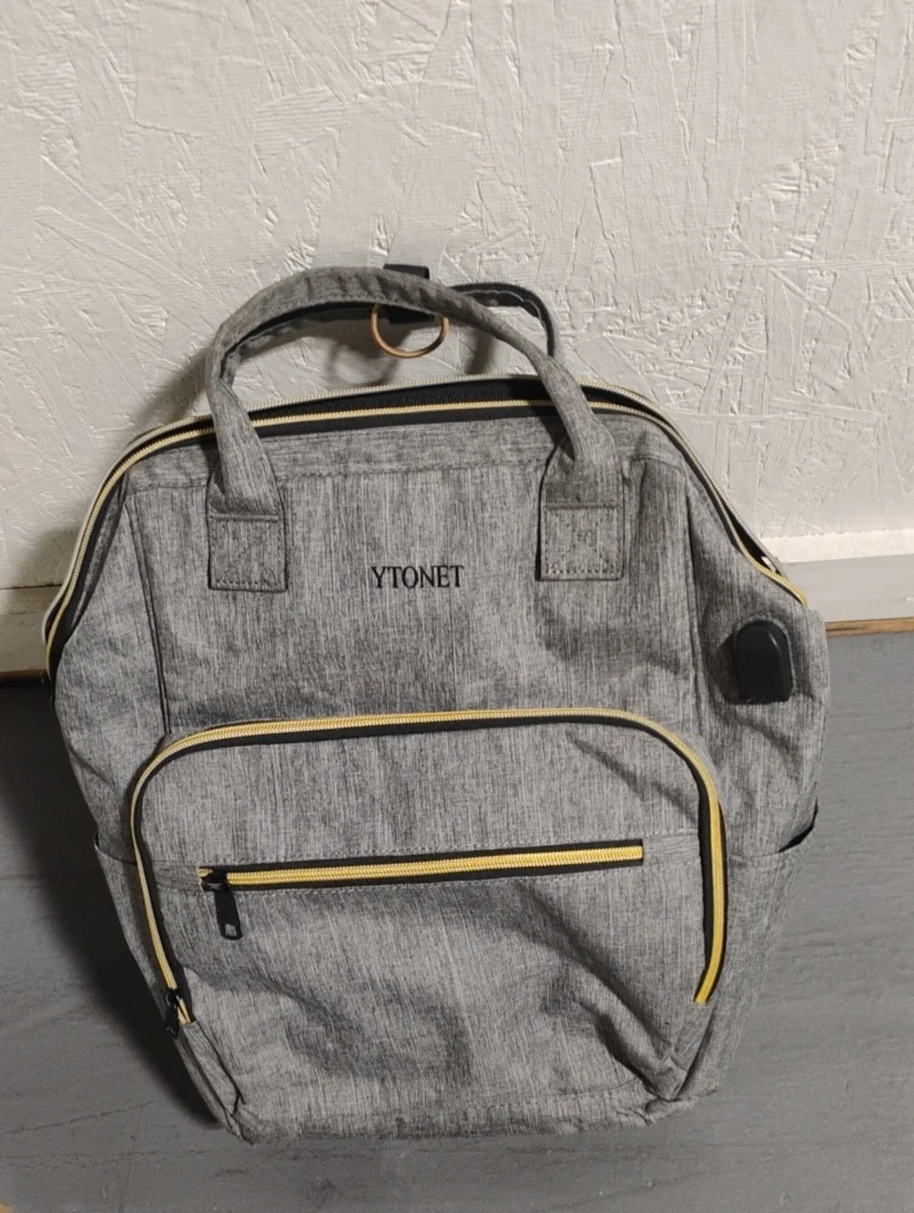 Grey Travel Backpack with Yellow Trim.  Like NEW